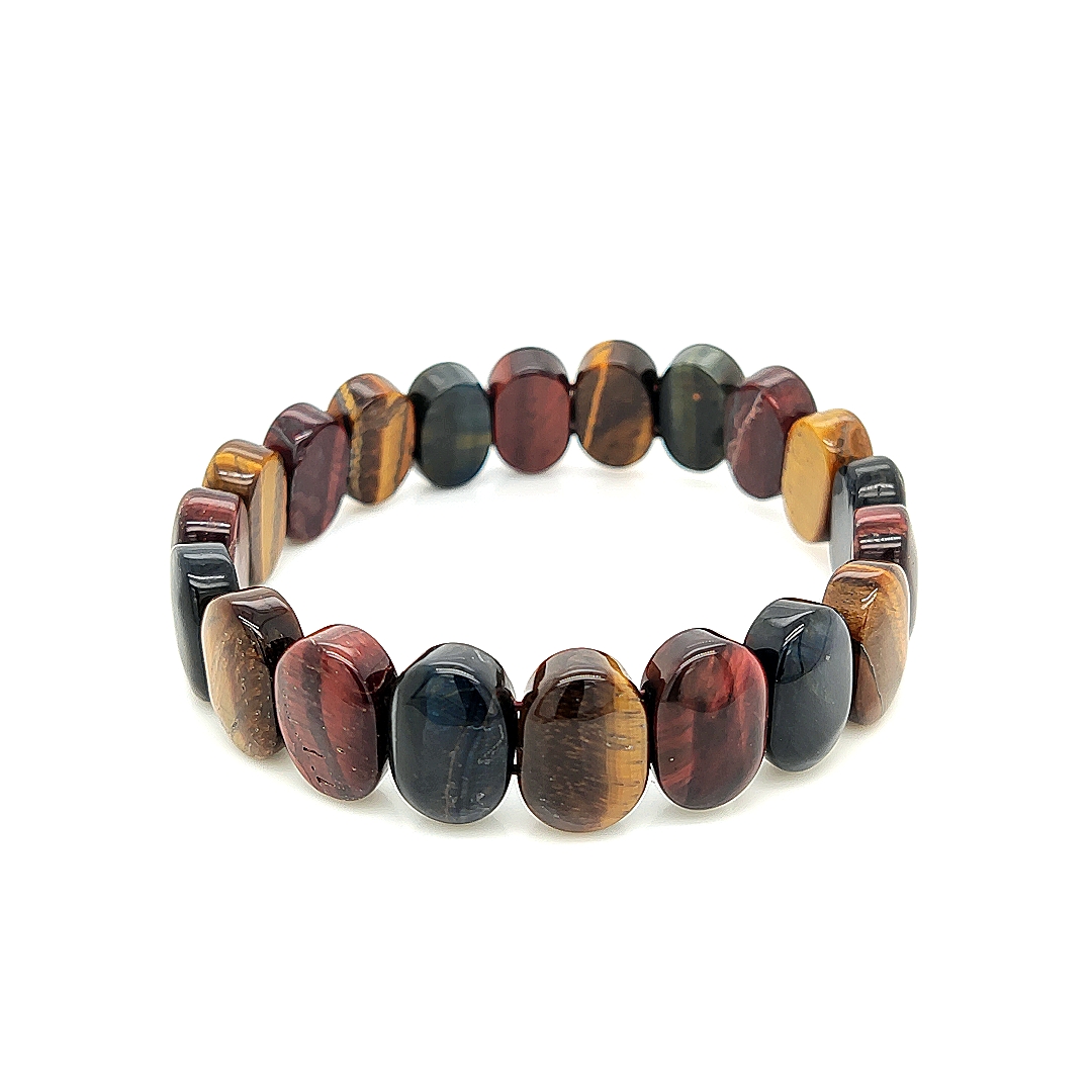Bracelet Homme Croix Œil De Tigre Et Obsidienne - Cadeau Communion, Confirmation - Taille Ajustable 18-23 Cm
