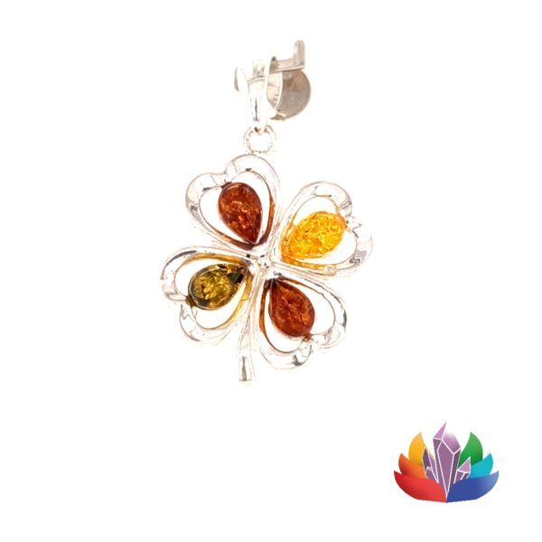 Pendentif ambre argent trèfle_LAmeEthisme86